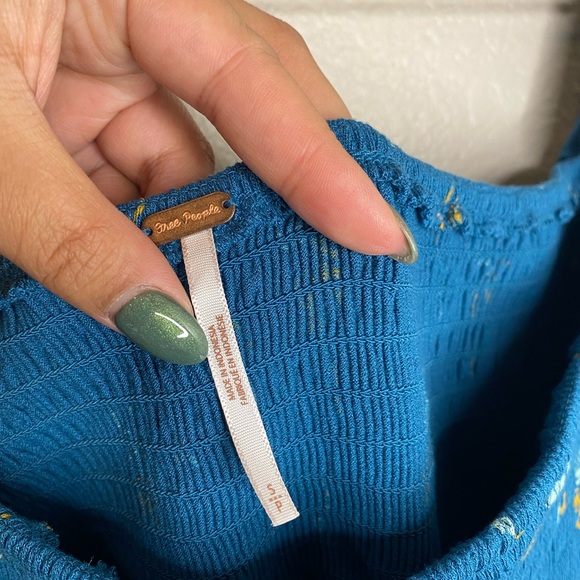 Free People NWT Lana Floral Off Shoulder Top in Blue | Size Small - Picture 8 of 8